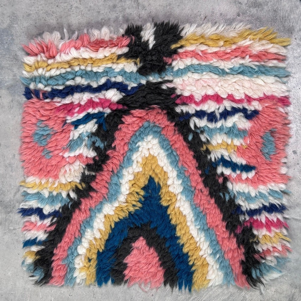 West Elm Charm Wool Rug Swatch Multicolor Shaggy Geometric 100% Wool Sample-1